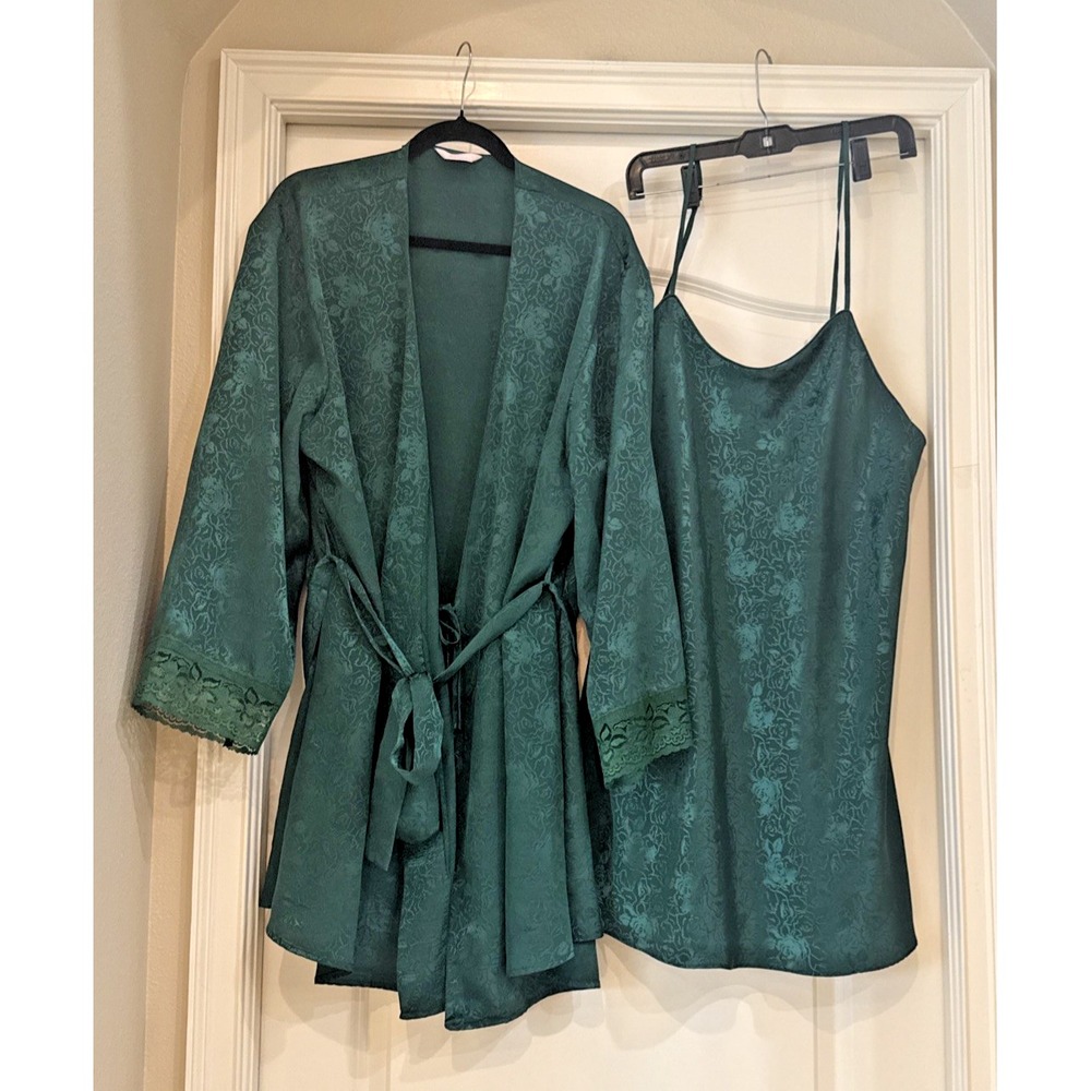 Gaviota Green Satin Floral Lace Trim Slip & Robe Set Lingerie Sexy Size XL/2XL?